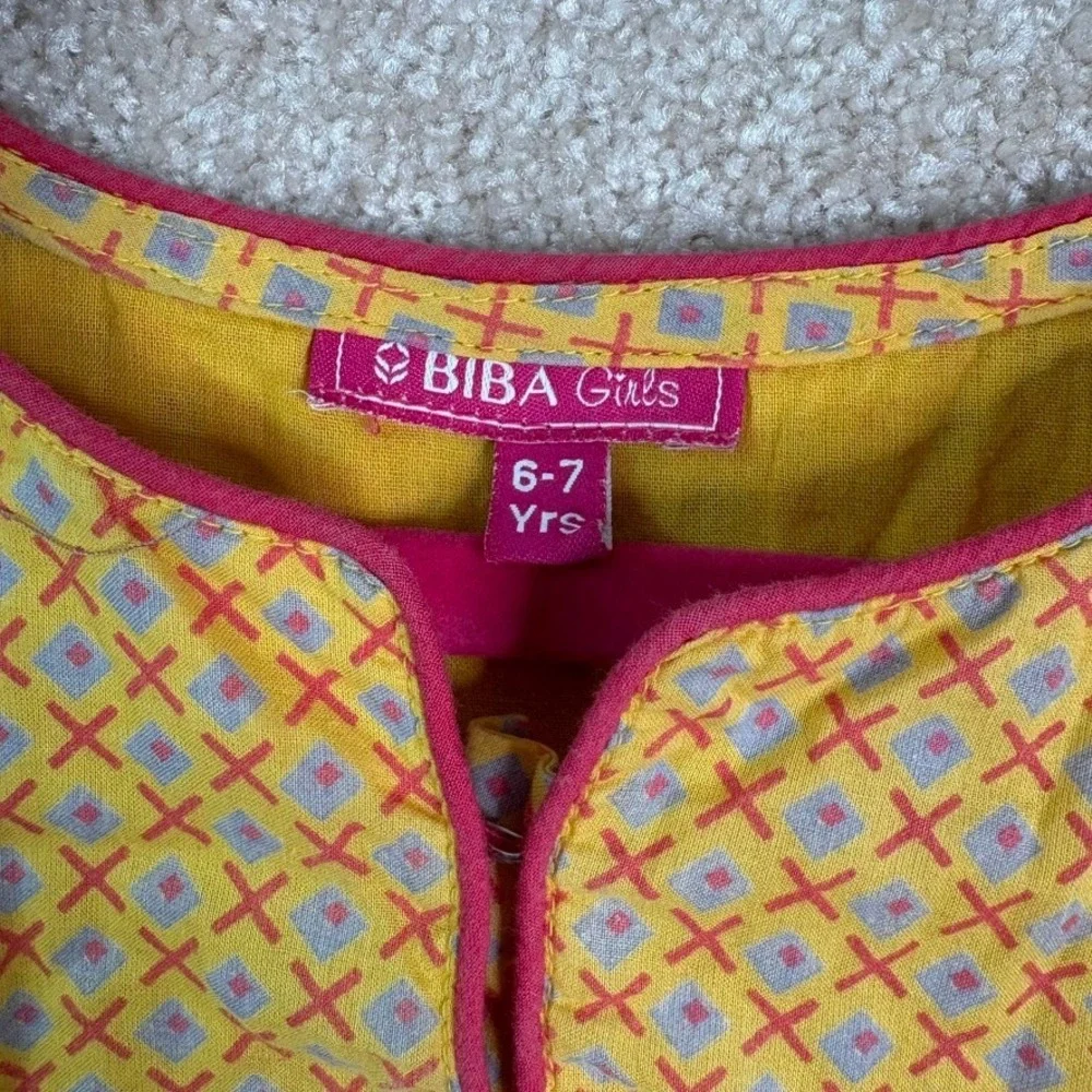 BIBA‎ GIRLS Dress Girls Size 6-7 Yellow Floral Short Sleeve
